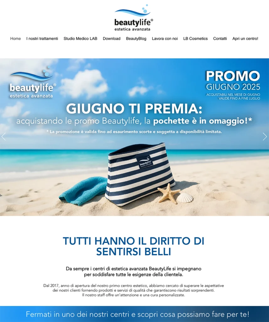 Home Page sito Beautylife Centri Estetica Avanzata